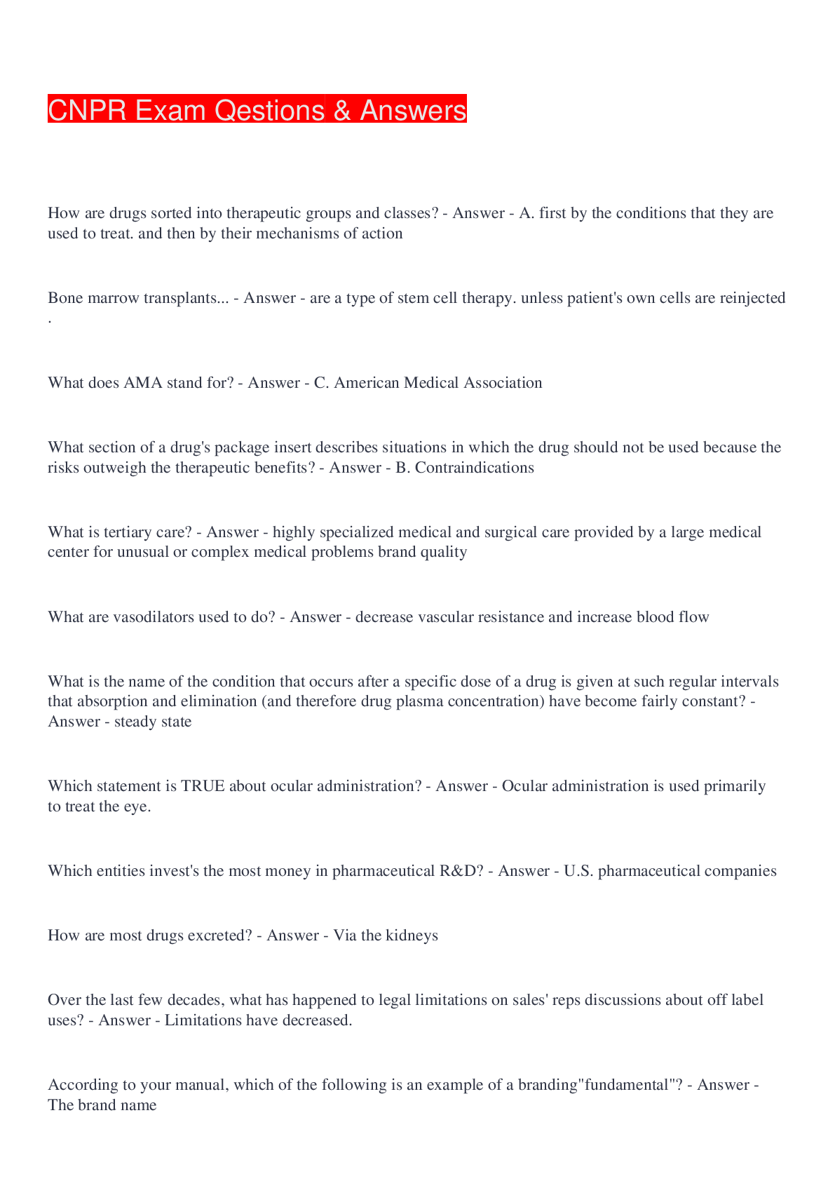 Preview image of CNPR Exam Qestions & Answers document